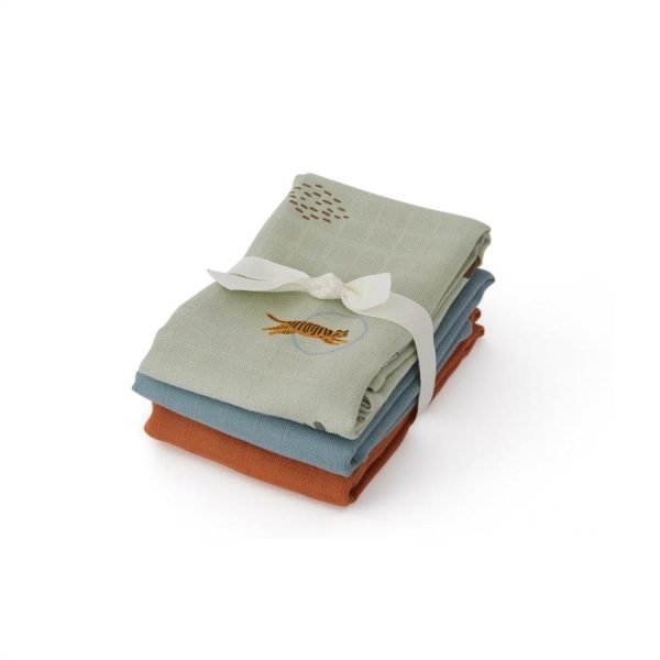 MUSLIN SQUARE - TIGER - 3 PCS/PACK - GREEN