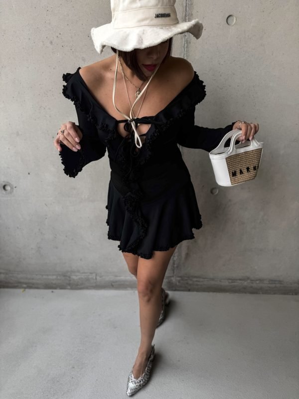 Black Mini Dress with Ruffles