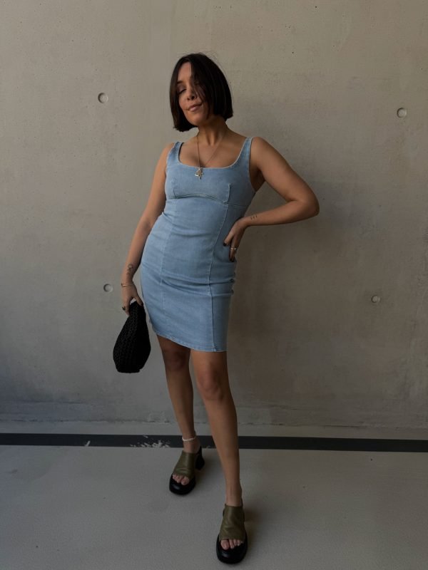 Denim Elastic Dress with Zip