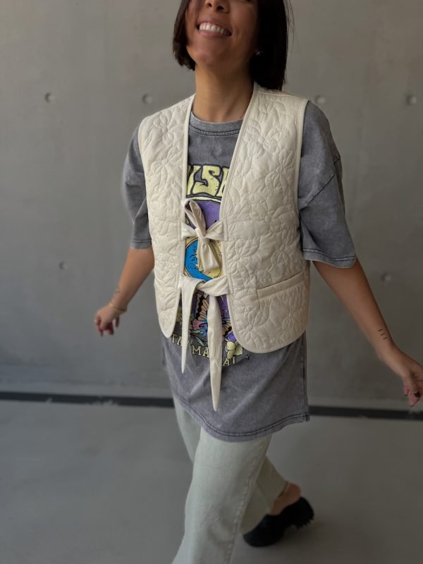 Ecru Embellished Quilted Vest