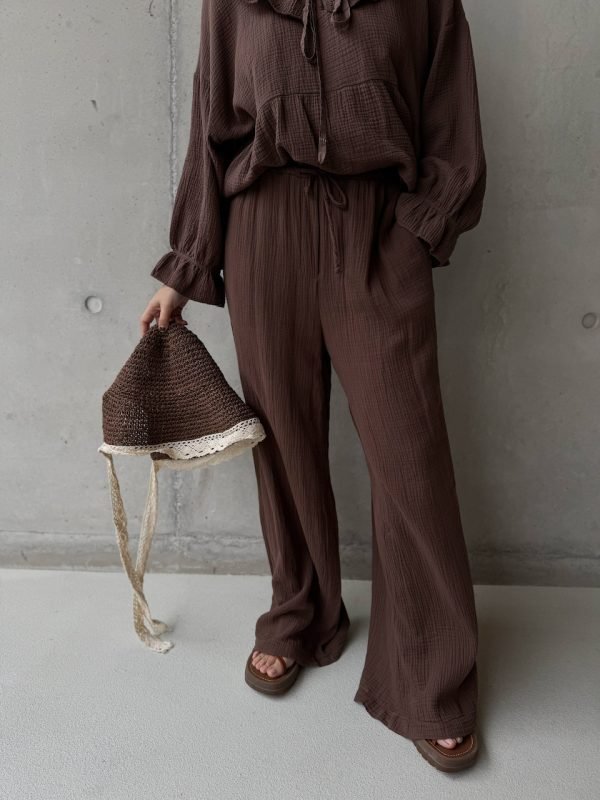 Brown Loose Pants with Elastic Waist