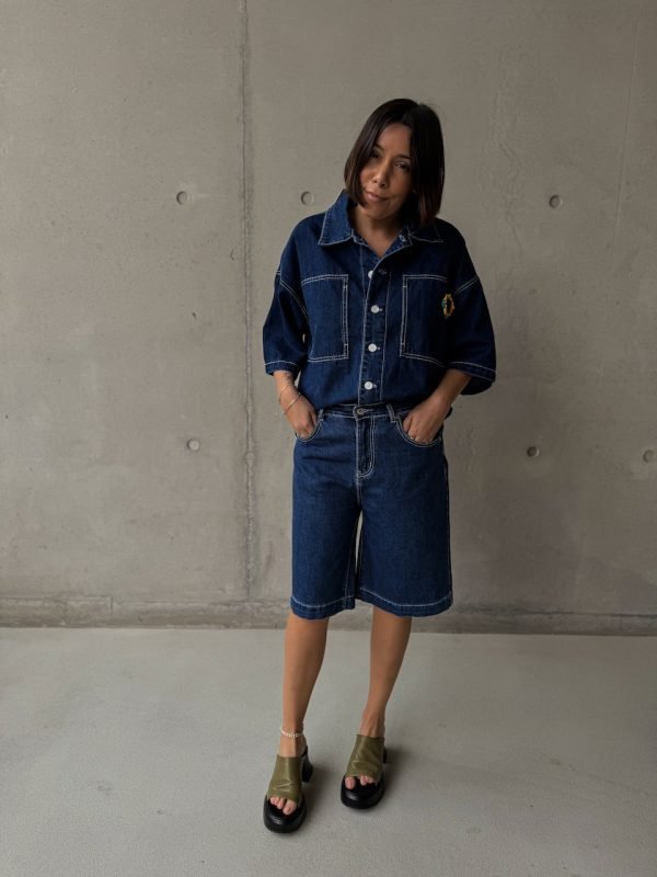 Denim Set with Flower Pin