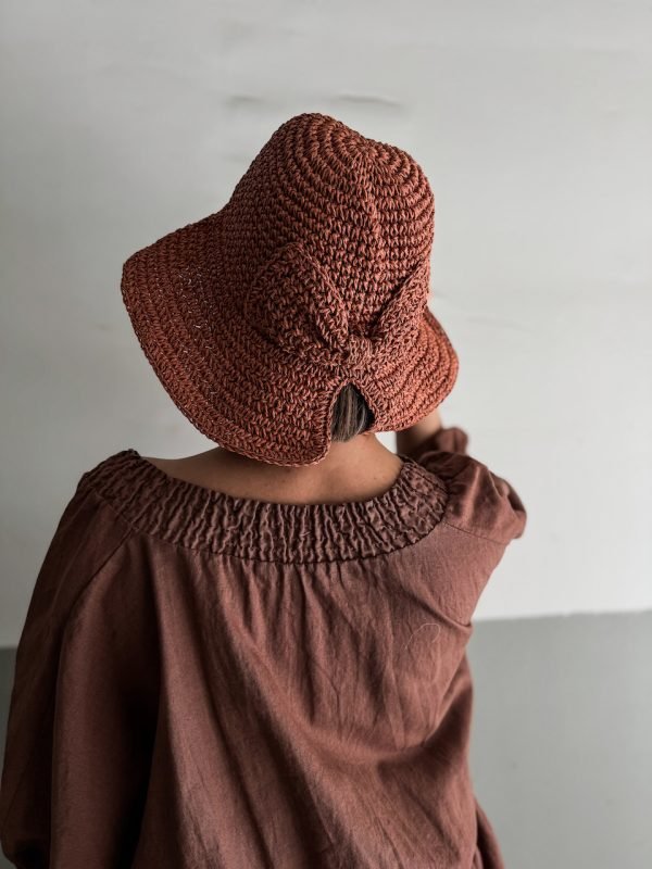 Straw Bucket Hat with Bow Orange