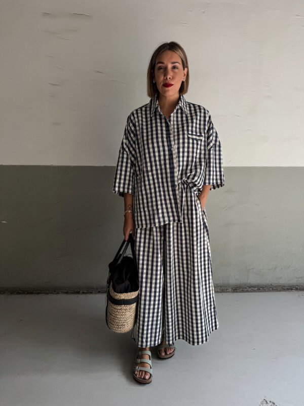 Dark Blue Plaid Oversized Set