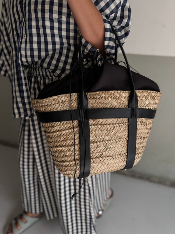 Straw Bag with Black Details