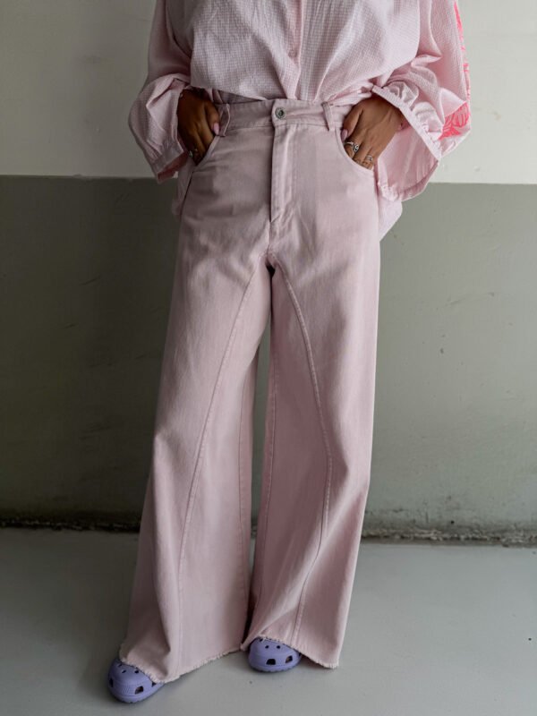 Pink Denim Flared Trousers