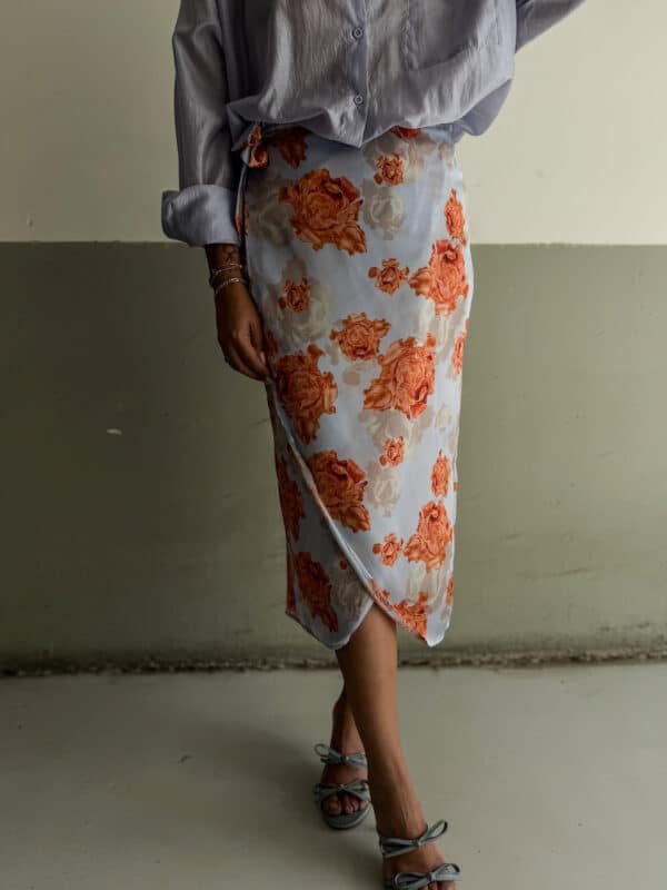 Ble Mauve Floral Wrap Satin Skirt