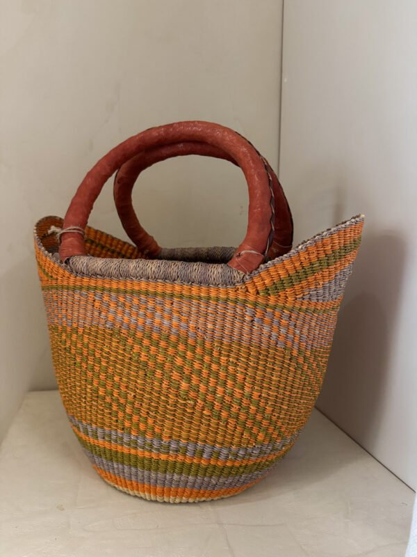 Orange Medium Straw Bag with Leather Handles