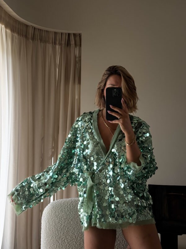 Mint Sequined Kimono