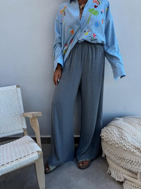 Grey Loose Pants with Elastic Waist