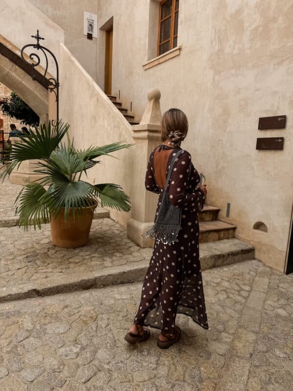 Brown Polka Dot Dress with Open back