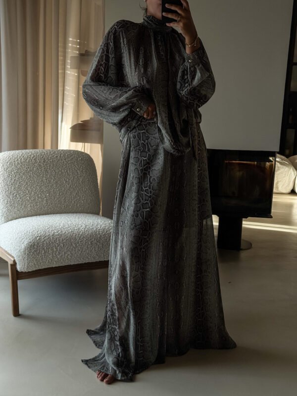 Snake Print Co-ord Set with Turtle Neck and Flared Pants