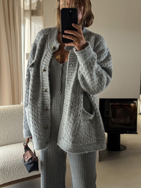 Grey Knit Cardigan with Buttons