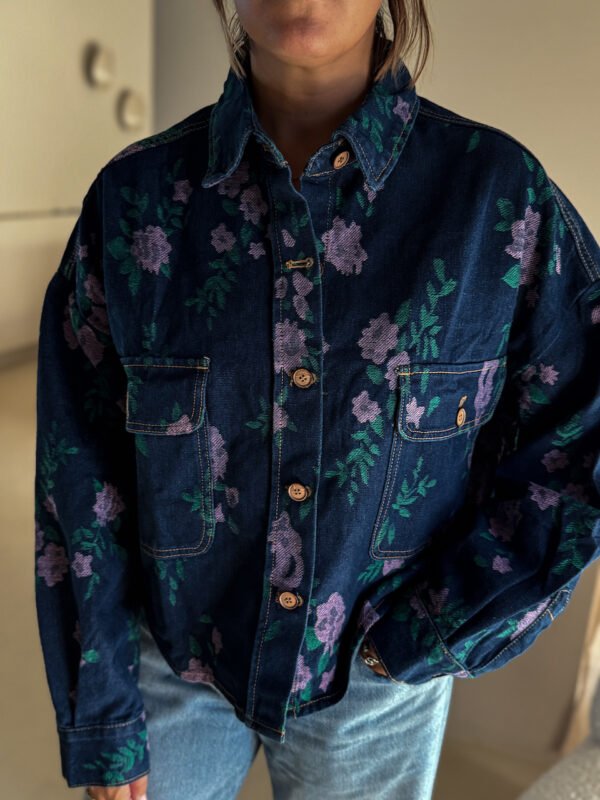 Floral Denim Jacket with Pockets