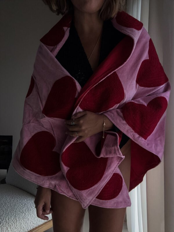 Pink Embroidery Shawl with Hearts