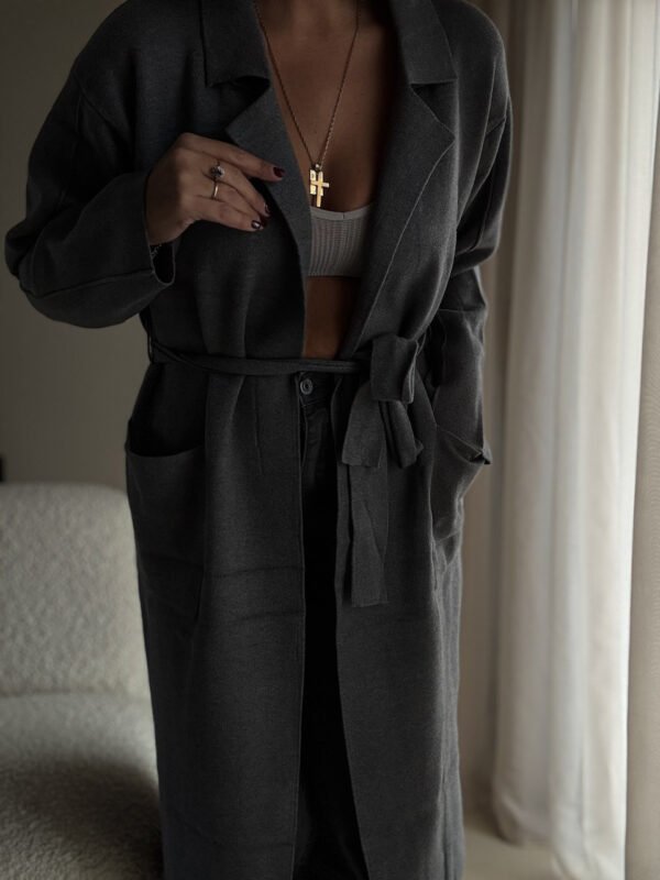 Grey Long Cardigan with Belt