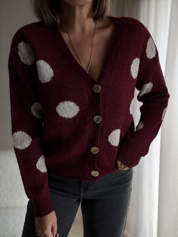 Burgundy Polka Dot Cardigan