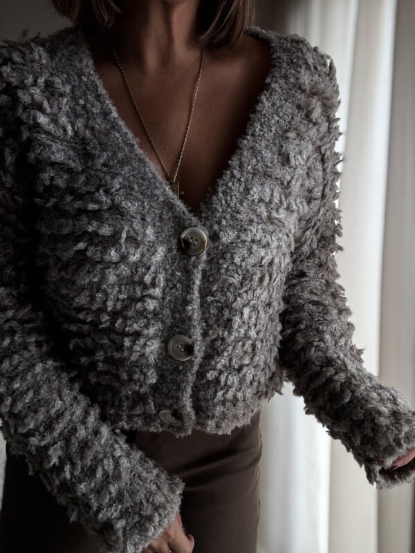Grey/Beige Fluffy Short Cardigan