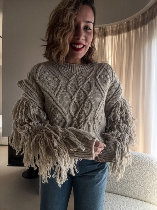 Beige Sweater with Braids & Fringes