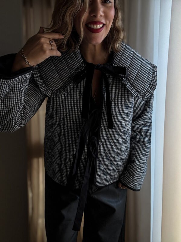 Black & White Quilted Jacket with Collar and Bows