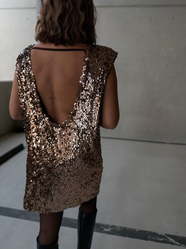 Bronze Sleeveless Dress with Open Back