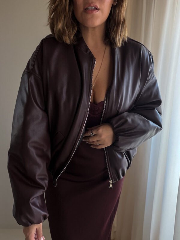 Burgundy Bomber Jacket / Vegan Leather