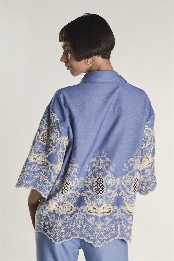 Embroidered Chambray Cropped Shirt