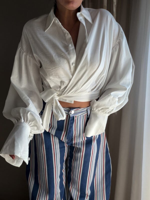 White Cropped Croise Shirt