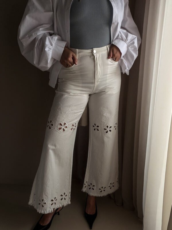 White Embroidery Trousers