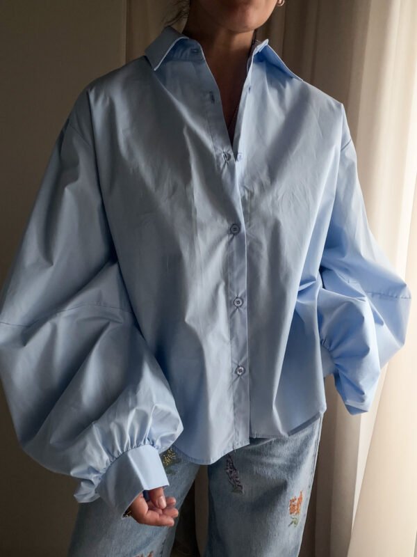 Light Blue Oversized Shirt with Wide Sleeves