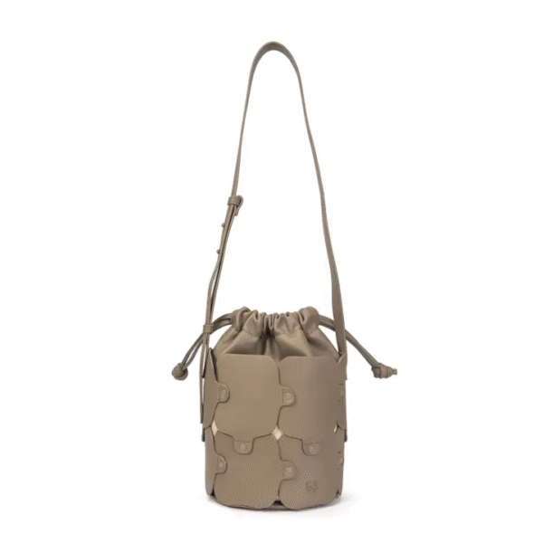 Feline Gray-Green Vegan Leather Bucket Bag