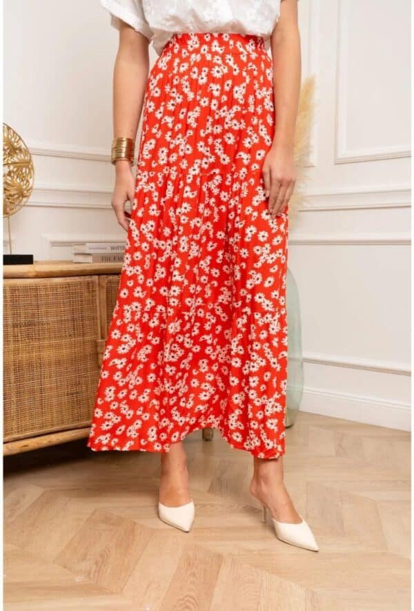 Red Maxi Floral Skirt