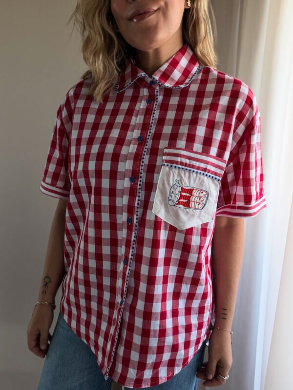 Red Striped Shirt with Embroidery Details