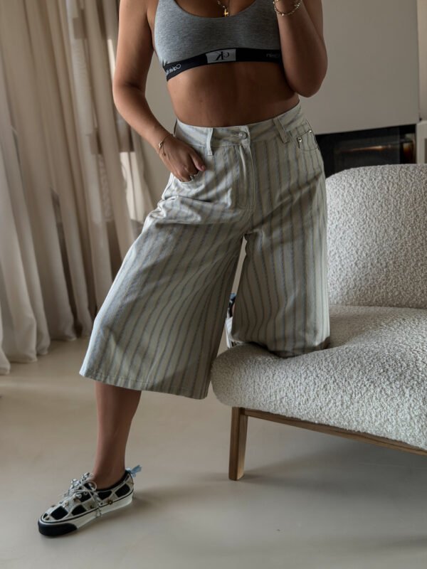 Striped Long Denim Shorts