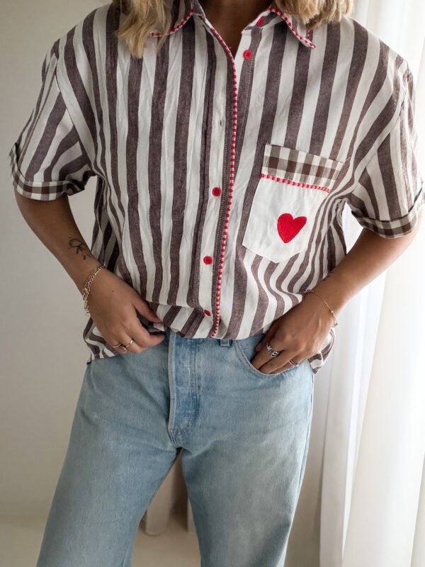 Brown Striped Shirt with Embroidery Details