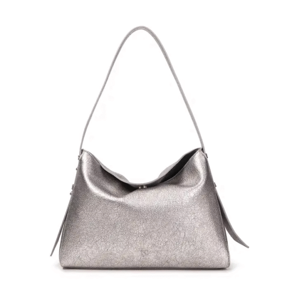 Olga Silver Vegan Leather Shoulder Bag