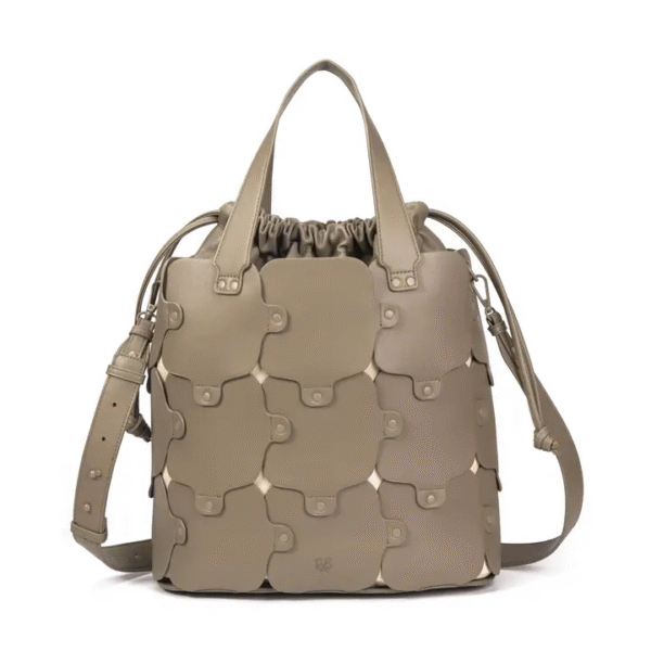 Aliana Vegan Leather Bucket Bag in Gray-Green