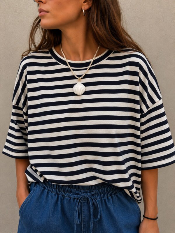Nautical Stripes Oversized T-Shirt Dark Navy Blue