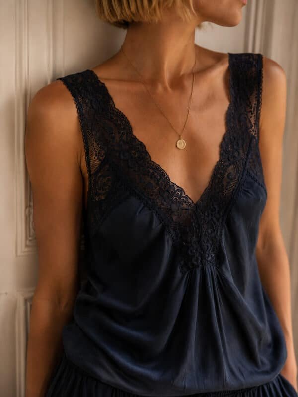 Black Satin Camisole with Lace
