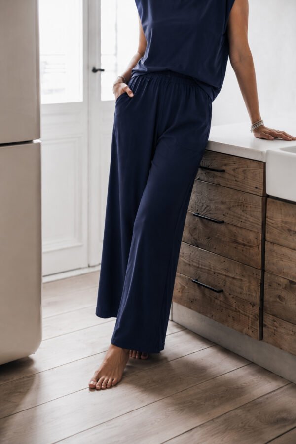 Wide Leg Παντελόνα με Λάστιχο στη Μέση – Navy Blue