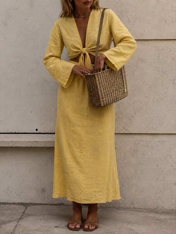 Yellow Linen Skirt with Elastic Waist