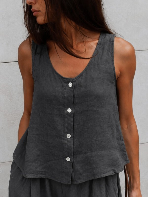 Grey Linen Top with Buttons