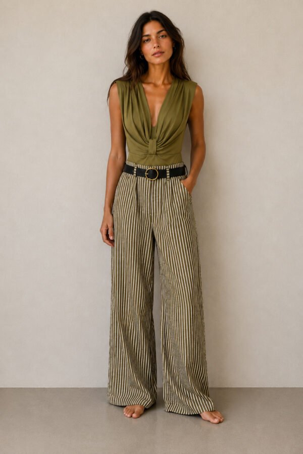 Olive Stripe Wide-Leg Pants