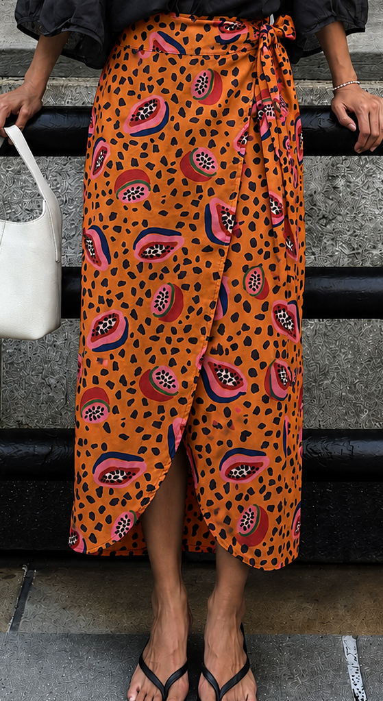 Wrap Φούστα Midi με Tropical Papaya Print