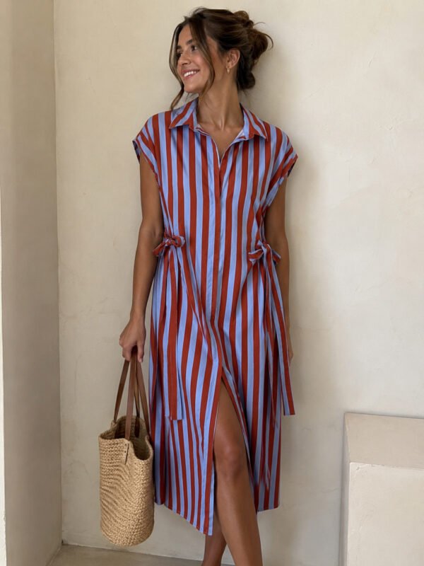Sky & Coral Stripes Shirt Dress