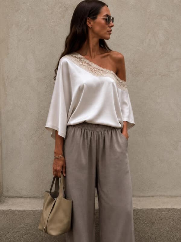Beige Satin top with Lace