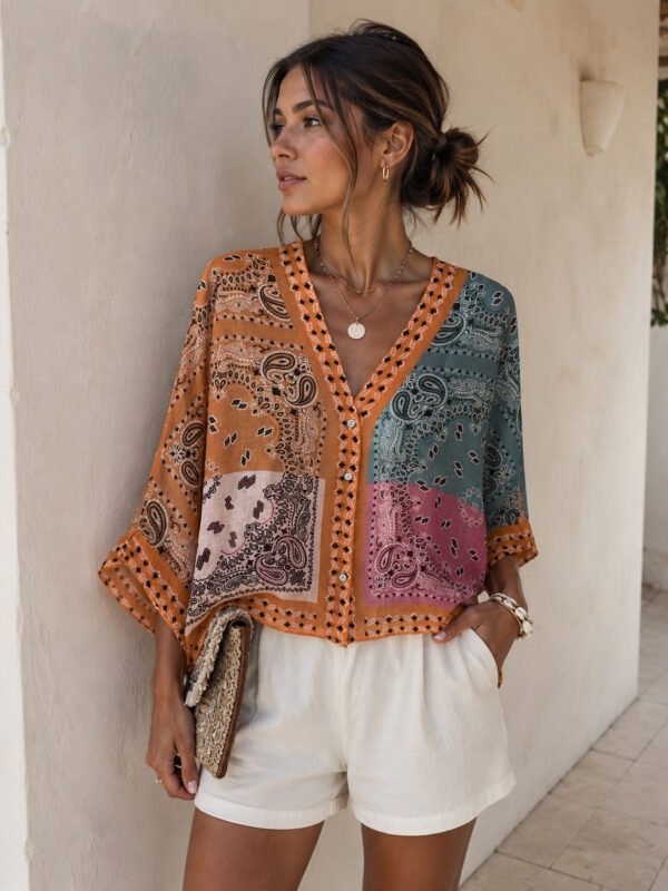 Boho Patchwork Πουκαμίσα με Paisley Print