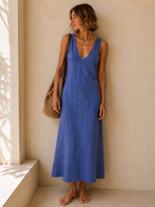 Linen Breeze Maxi Dress – Soft Blue