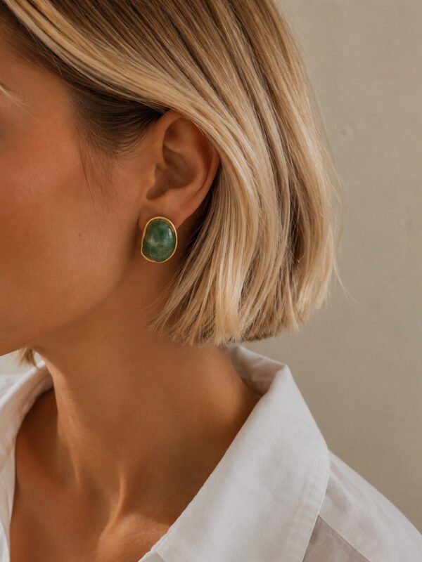 Green Stone Stainless Steel Stud Earrings
