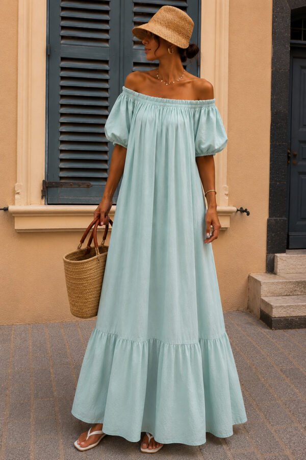 Maxi Off-Shoulder Φόρεμα σε Παστέλ Μέντα